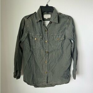 Current/Elliott The Perfect Shirt – Army Green with gold buttons, Size 0
